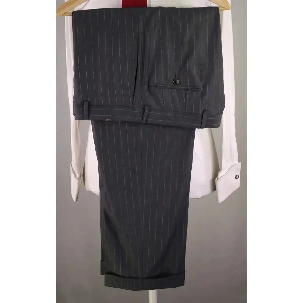 Joseph Abboud Gray w/ Sky Blue Pinstripe Super 120's Wool 2-Btn Suit 42R - Picture 9 of 9
